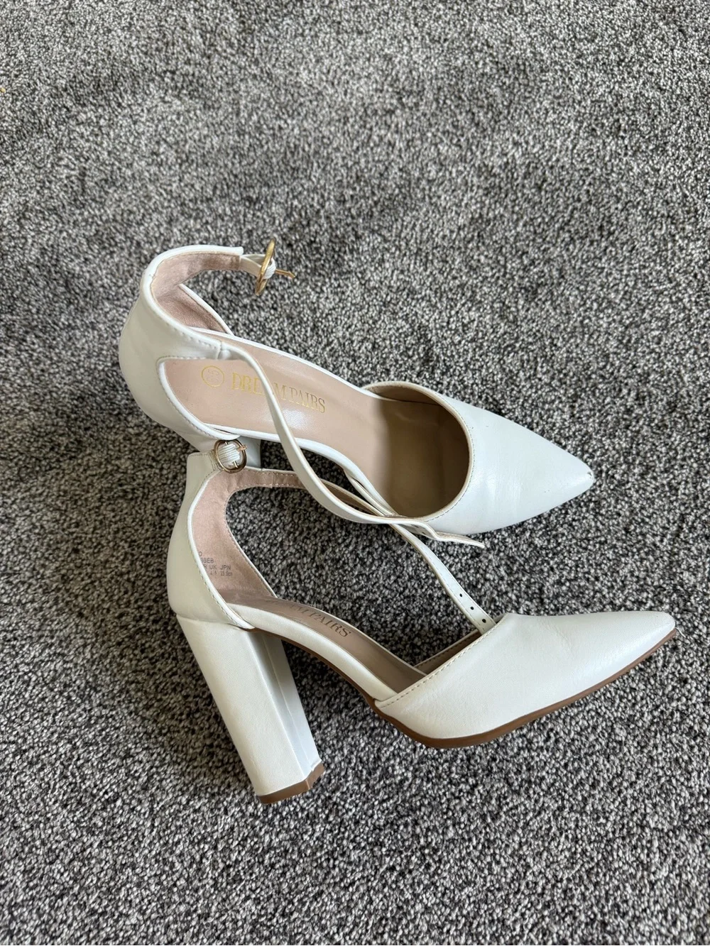 Dream Pairs White Pointed-Toe Ankle Strap Heels